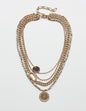 Gold Multi Layered with Coin Drop and Crystal 16"-18" Necklace