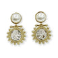 Gold and Silver with Pearl Stud and Studded Coin 1.25" Earring