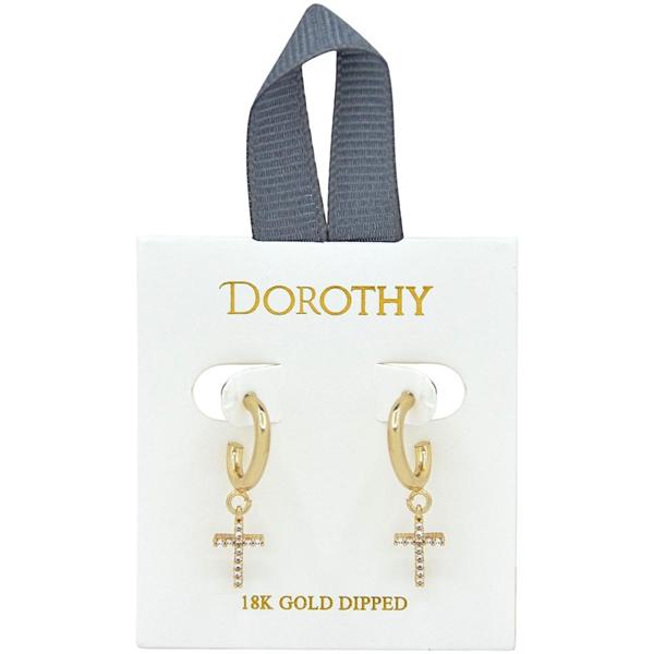 18K Dipped Huggie Hoop with Small Rhinestone Cross Earring
