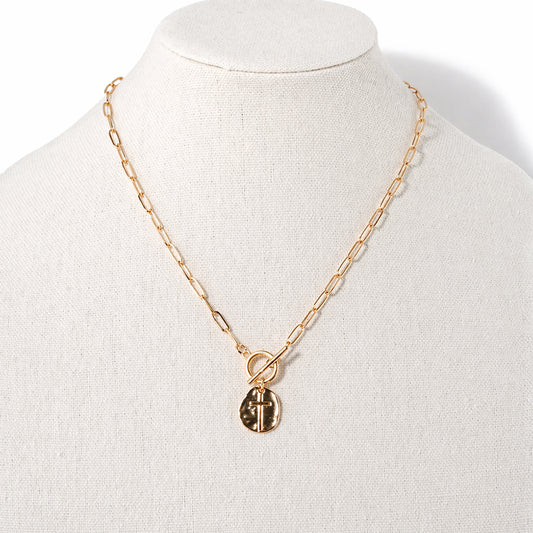 Cross Disk Pendant Toggle Necklace