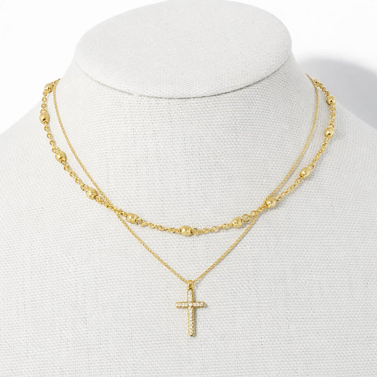Double Layer CZ Cross 16"-18" Necklace