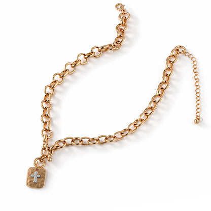 Two Tone Cross Shield 16"-18" Necklace