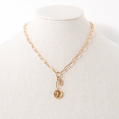 Two Disk Cross CZ Necklace 16"-18" Necklace