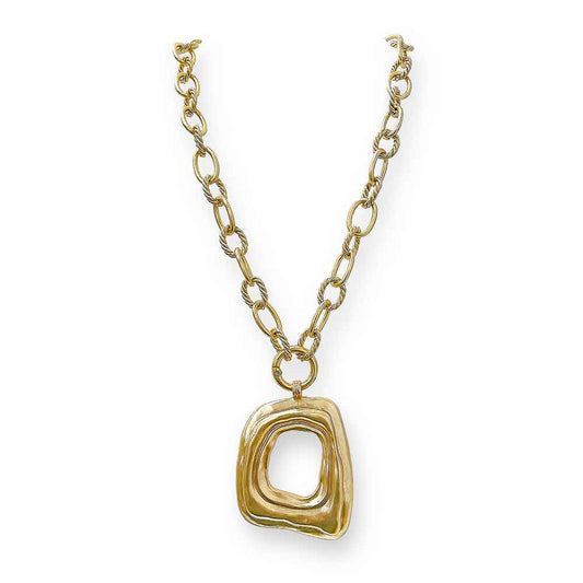 Matte Gold Link with Geometric Open Charm 16"-18" Necklace