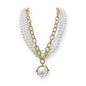 Thick Gold Chain with Thick Pearl Layered and Charm 16"-18" Necklace