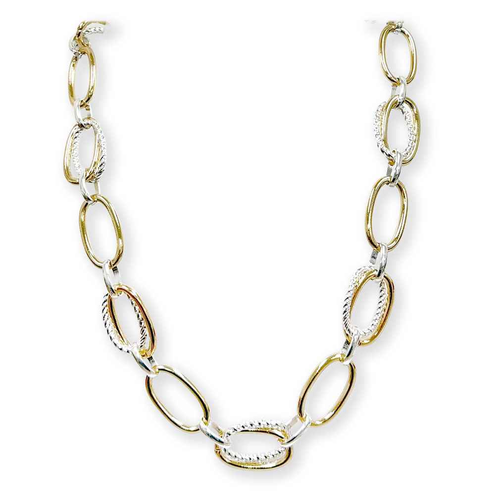 Gold and Silver Two Tone 16"-18" Open Oval Necklace