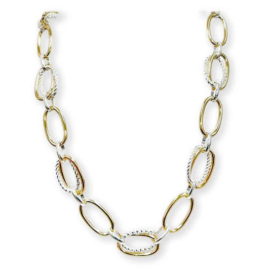 Gold and Silver Two Tone 16"-18" Open Oval Necklace