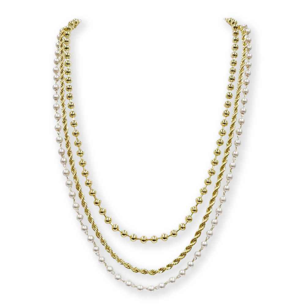 Gold and Pearl Triple Layered 16"-18" Necklace