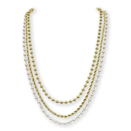 Gold and Pearl Triple Layered 16"-18" Necklace