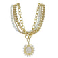 Thick Gold Beaded with Pearl with Large Stamped Charm 16"-18" Necklace