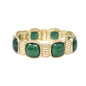 Hammered Gold with Green Square Stone Accents Stretch Bracelet