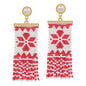 Red and White Seed Bead 2.5" Drop Earring