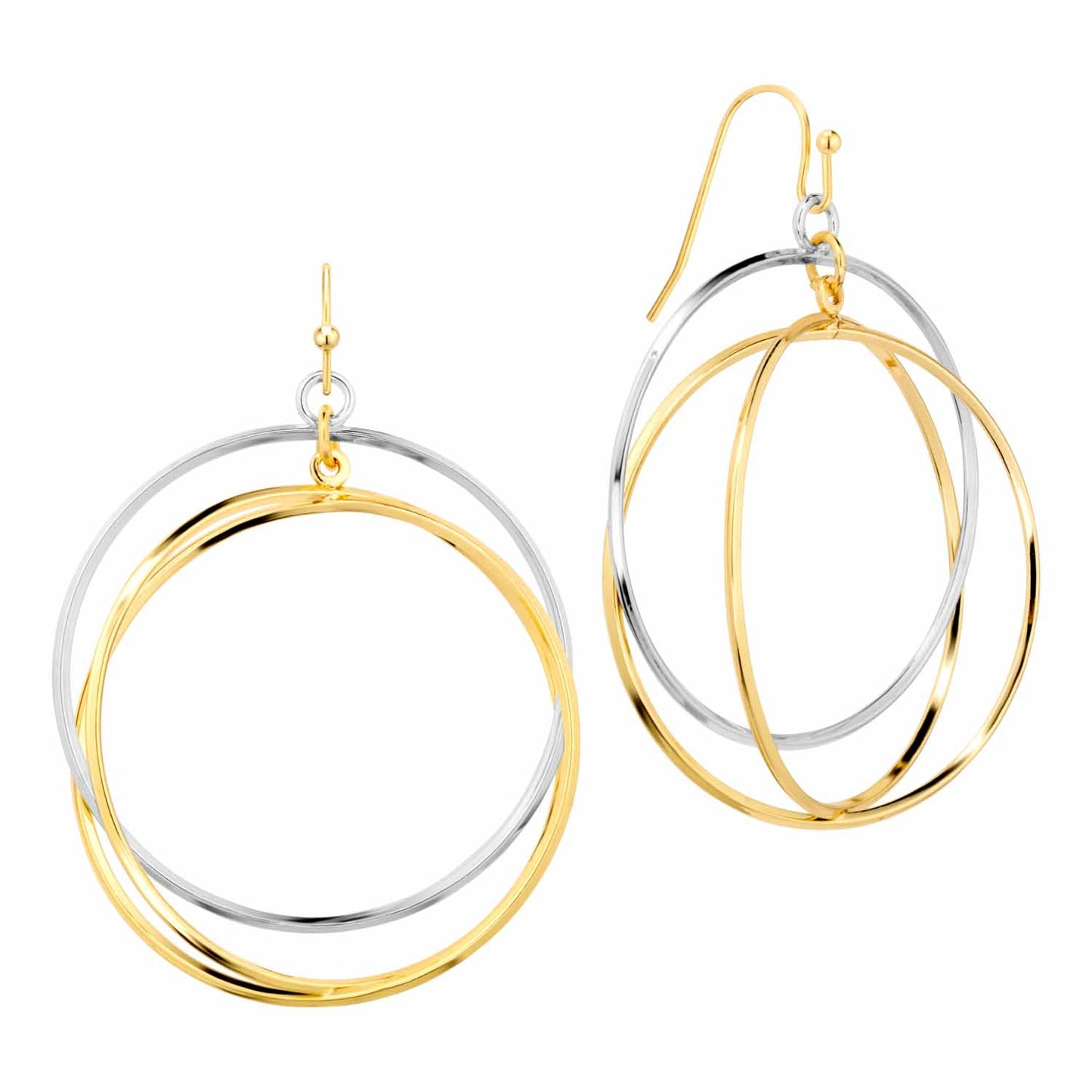 Gold and Silver Layered Circle 2" Earring