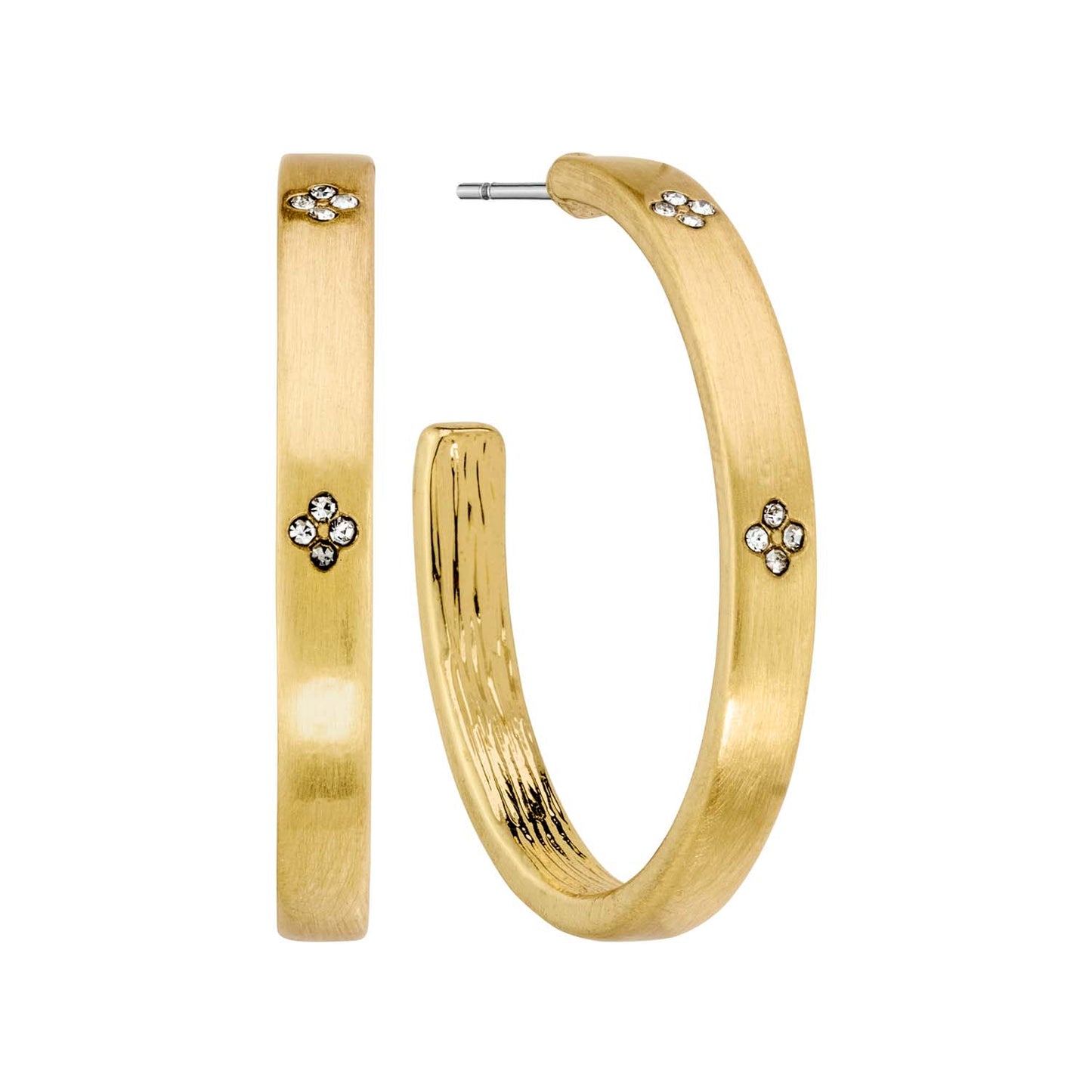 Matte Gold Hoop with Rhinestone Clover Accents 1" Earring