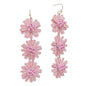 Pink Paper Flower Three Drop 2.5" Earring
