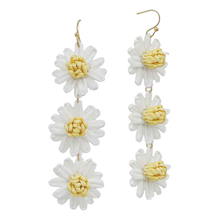 White and Yellow Paper Flower Three Drop 2.5" Earring