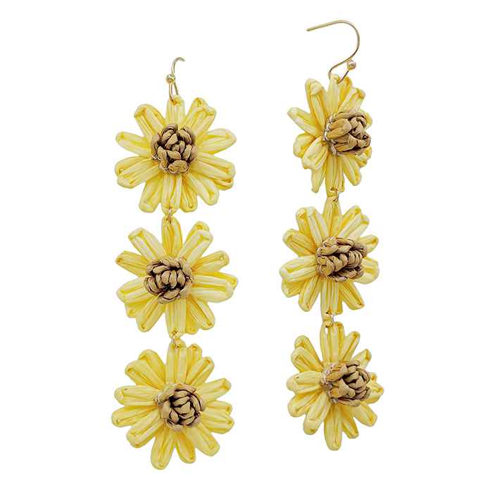 Yellow and Brown Paper Flower Three Drop 2.5" Earring