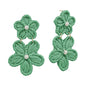 Green Double Flower Paper Wrapped with Pearl Accent 2" Drop Earring