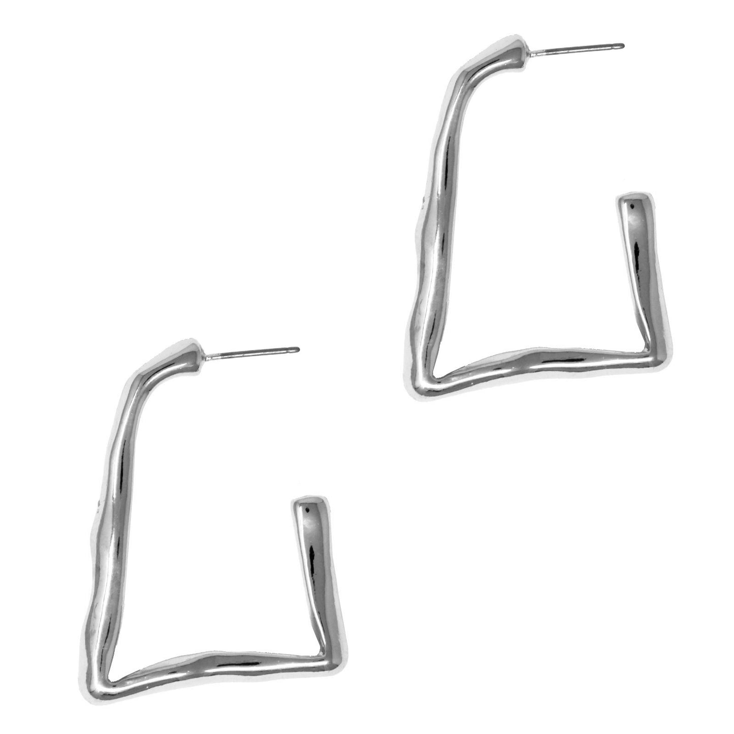 Silver Hammered Square 2" Hoop Earring