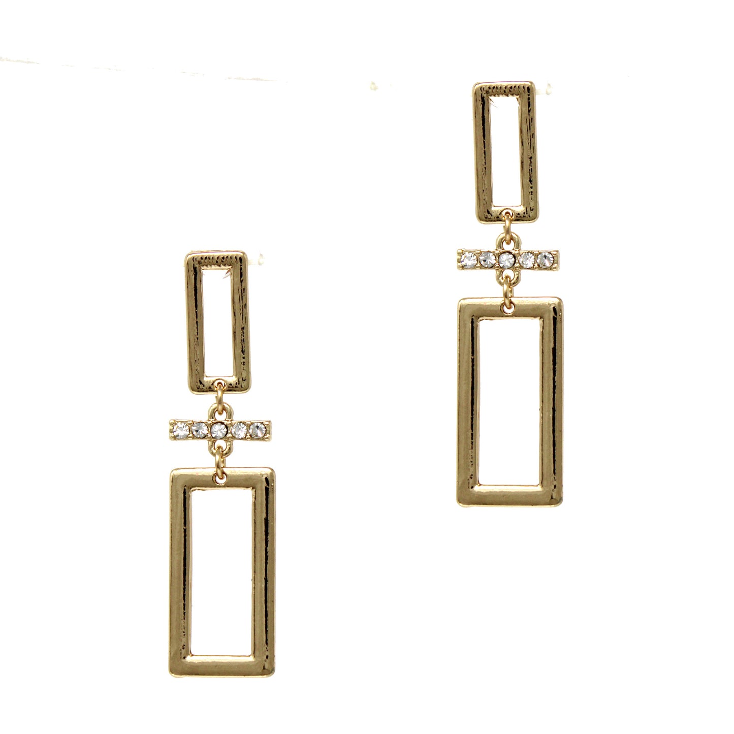 Gold Open Rectangle with Rhinestone Bar 1.5" Earring