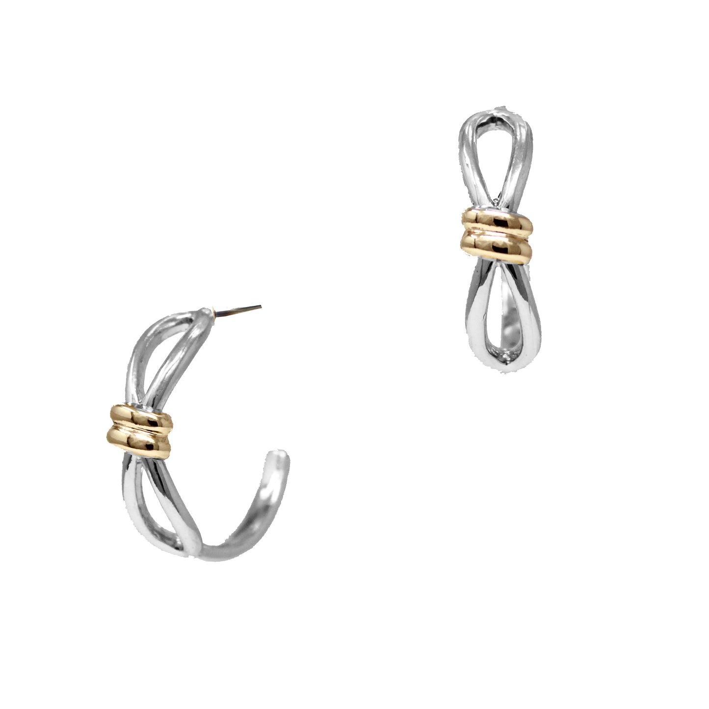 Silver Open Hoop with Gold Knot Accents 1" Earring