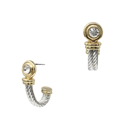 Clear Crystal with Gold Open Circle with Silver Wrapped 1" Earring