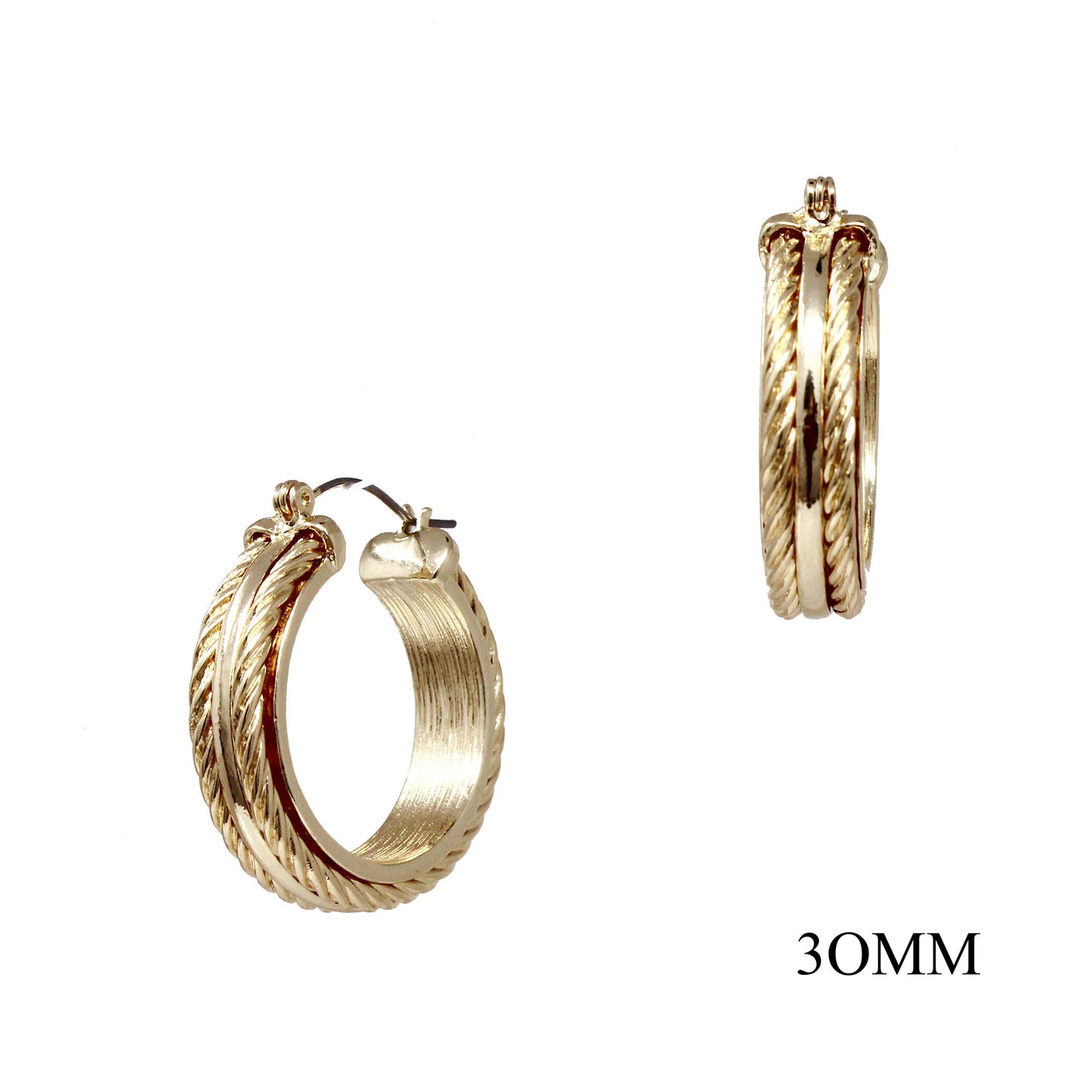 Gold 1" Hoop with Twisted Gold Accents Earring