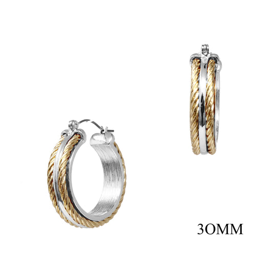Silver 1" Hoop with Twisted Gold Accents Earring