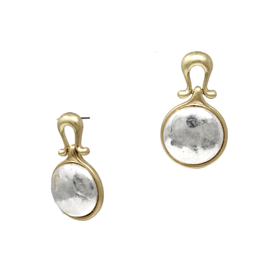 Gold U Shaped with Silver Circle 1.25" Earring