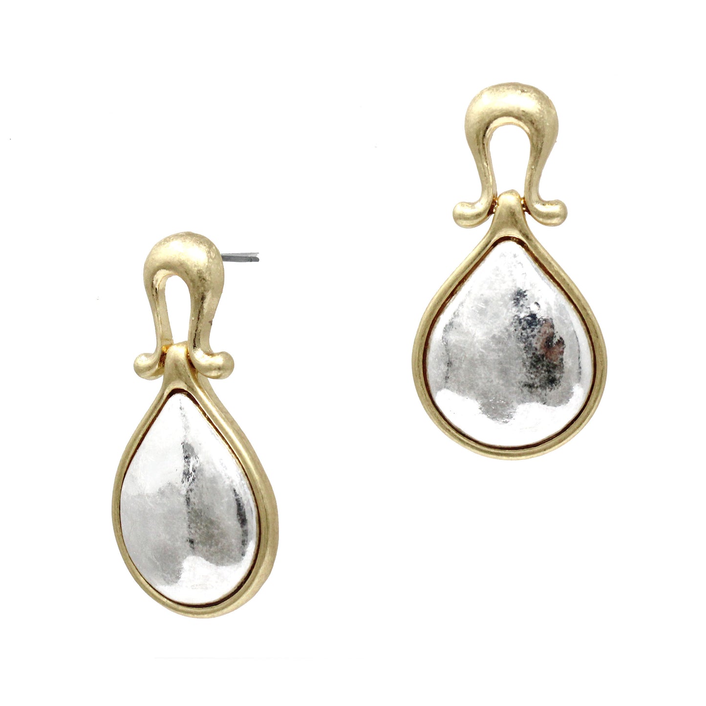 Gold U Shape with Silver Teardrop 1" Earring