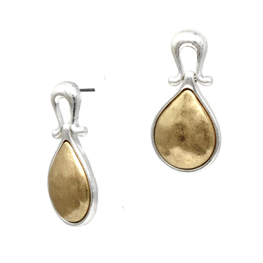 Silver U Shape with Gold Teardrop 1" Earring