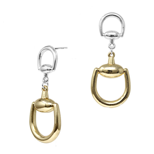 Gold and Silver Horse Bit 1" Stud Earring