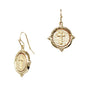 Gold Cross Stamped Coin 1.25" Earring