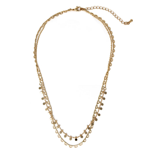 Double Layered Chain with Small Disc Charms 16"-18" Necklace