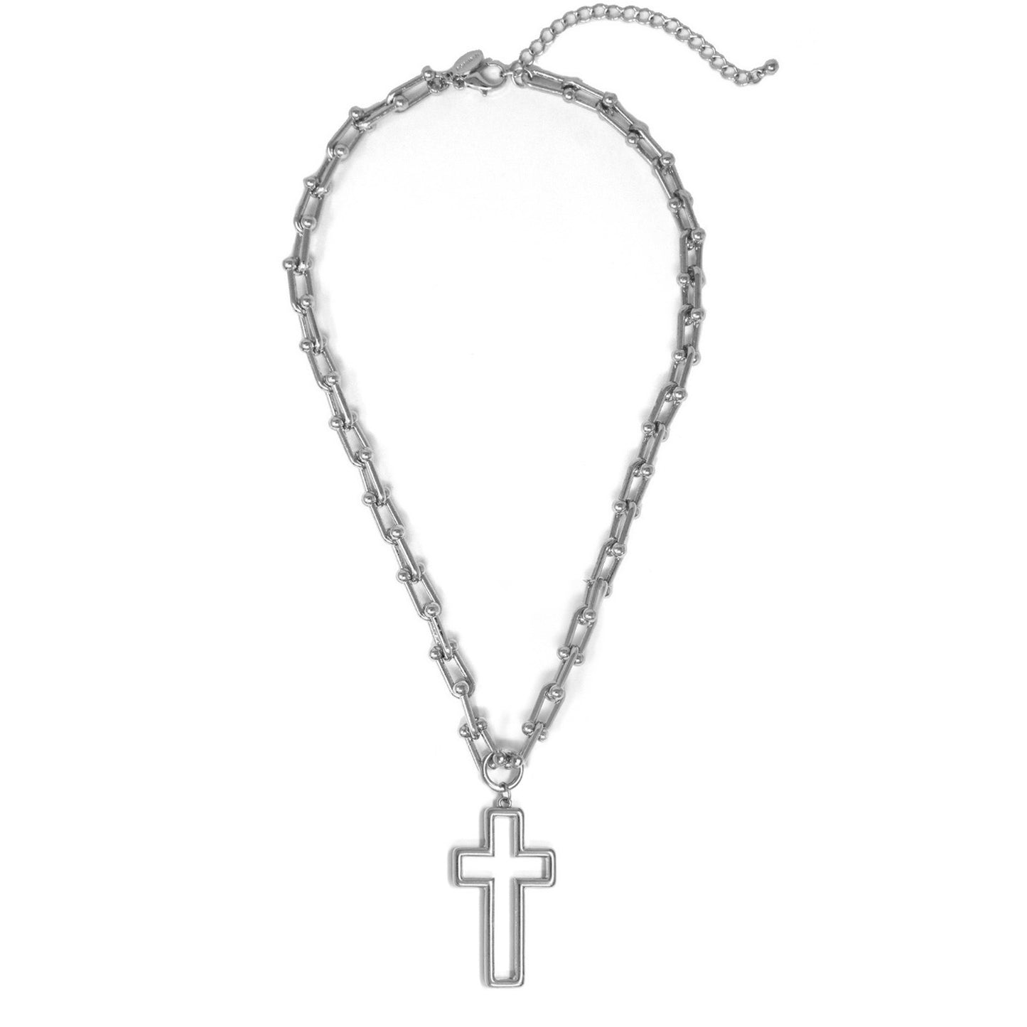 Silver U Chain with Open Cross 1" Charm 16"-18" Necklace