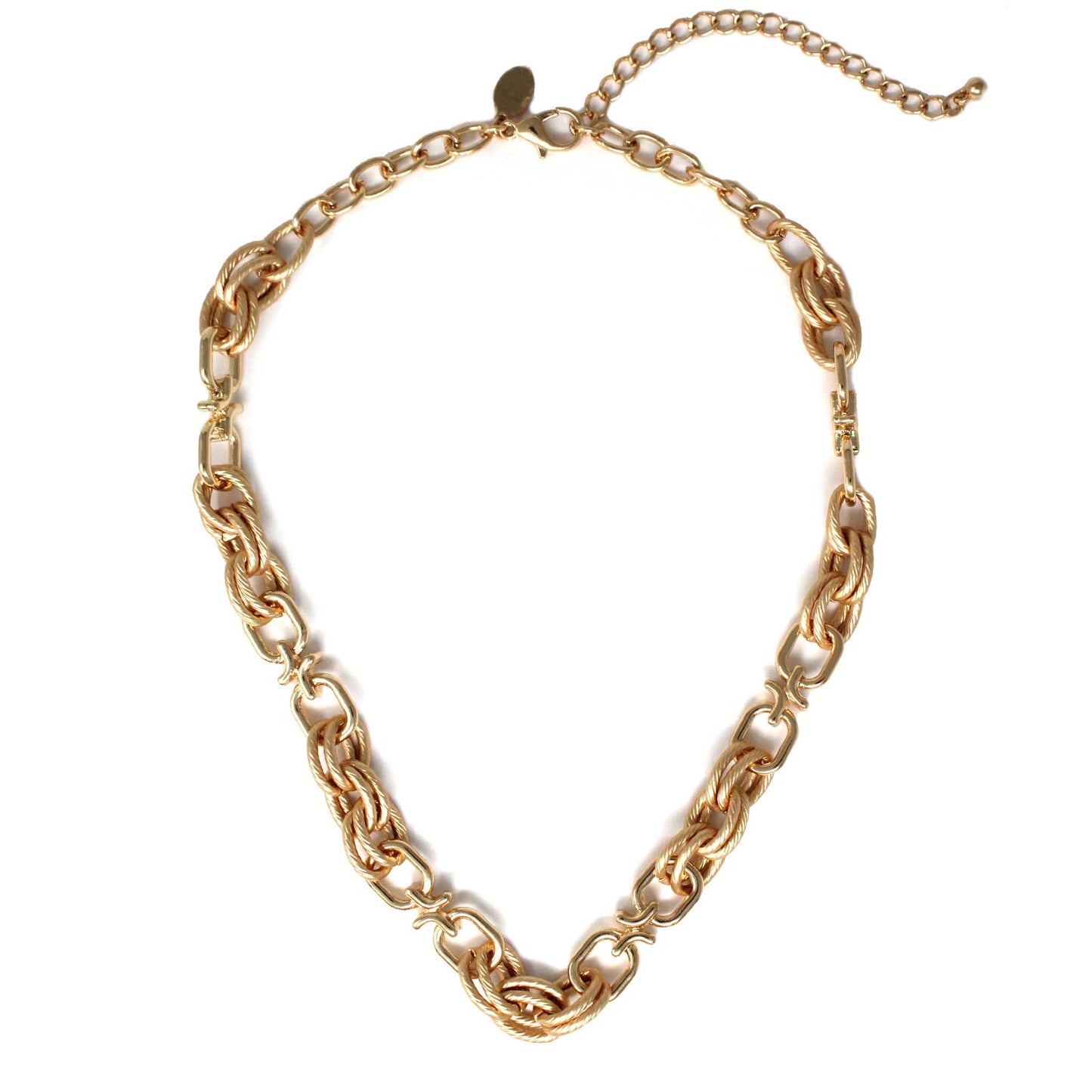 Gold and Matte Gold Oval Link Chain 16"-18" Necklace