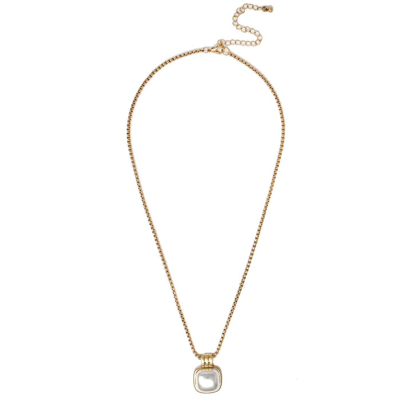 Gold Chain with Pearl Square Charm 16"-18" Necklace