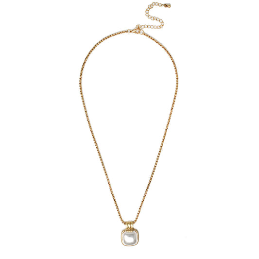 Gold Chain with Pearl Square Charm 16"-18" Necklace