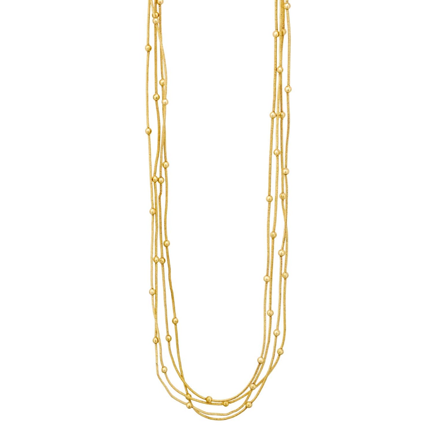 Gold 4 Layered Chain with Beaded Accents 16"-18" Necklace