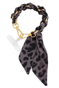 Grey Cheetah Print with Gold Knotted Scarf Purse or Phone Chain