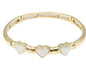 Gold Hinged Bracelet with Three White Heart Accents