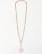 Gold Chain with Pink Natural Stone Heart 42" Necklace, Great to Wrap/Layer