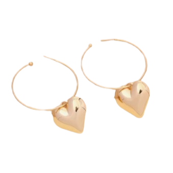 Gold Thin 2" hoop with Puffy Heart Drop