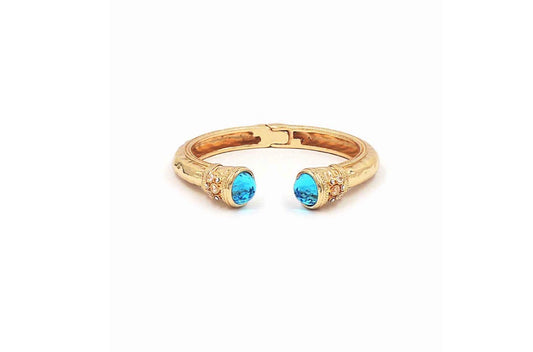 Gold Metal Hinged with Blue Crystal Stone Bracelet