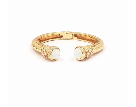 Gold Metal Hinged with Clear Crystal Stone Bracelet