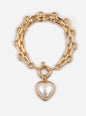 Gold Multi Chain with Freshwater Pearl Heart Charm Bracelet