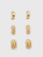 Set of 3 Worn Gold Textured Huggie Hoop Style Earrings