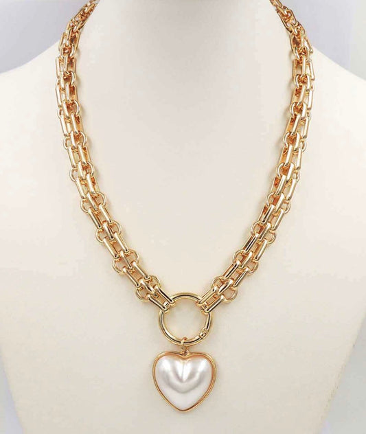 Gold Chain with Freshwater Pearl Heart 16"-18" Necklace