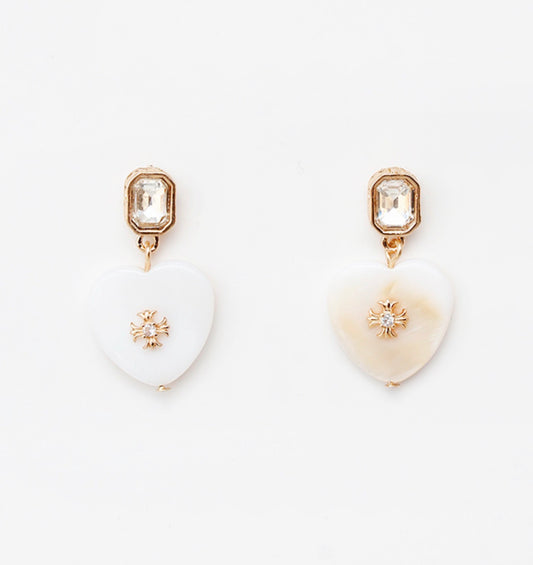 White Rhinestone Stud with Pearlized Heart .5" Earring