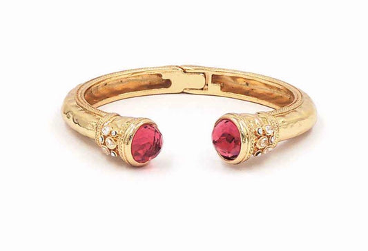 Gold Metal Hinged with Pink Crystal Stone Bracelet